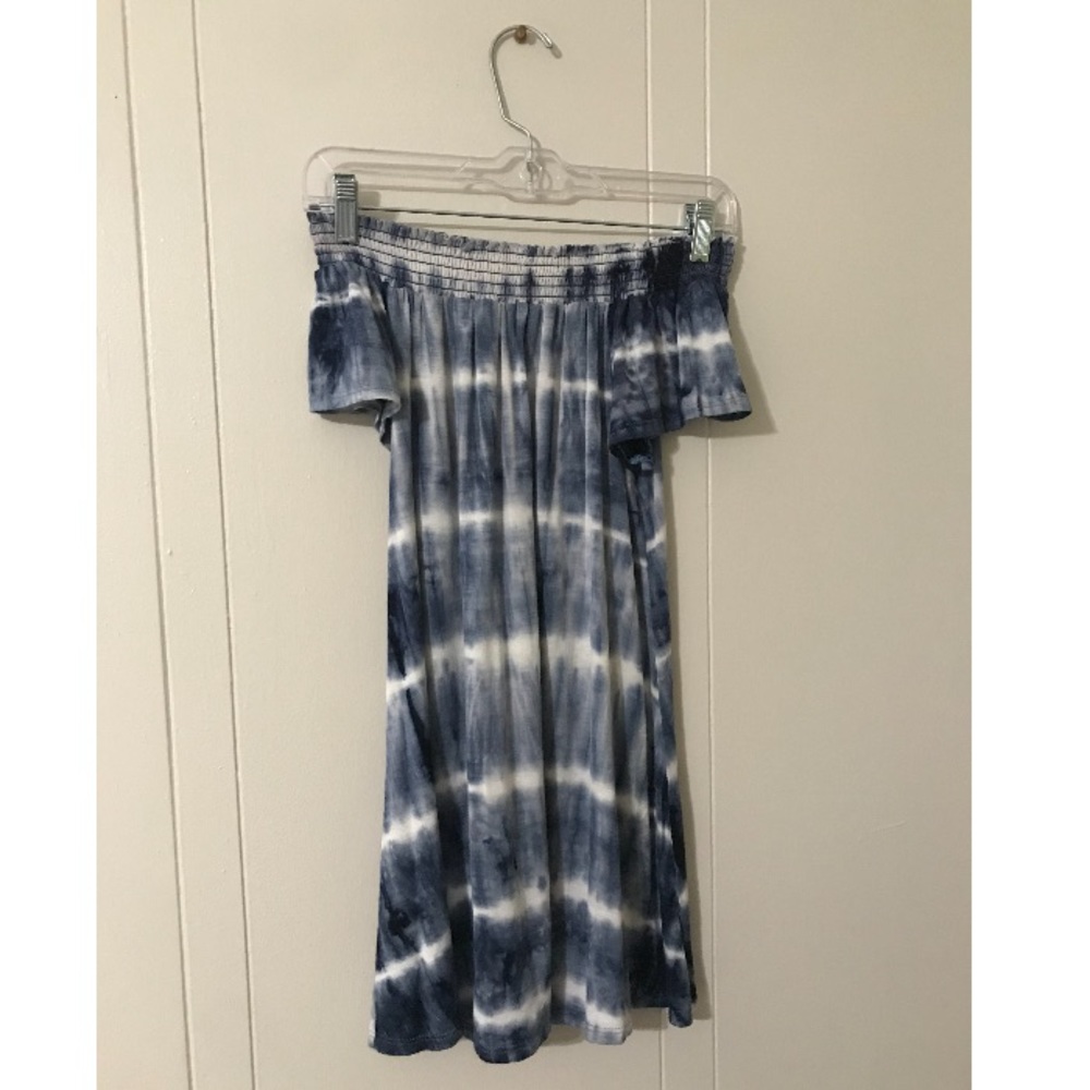 Blue tie dye off the shoulder dress